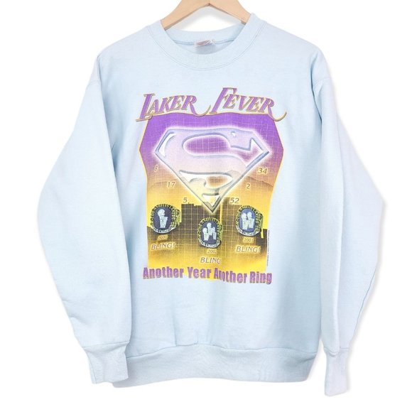 2002 Los Angeles Lakers 3 Peat Fever Vintage Sweater Print Hanes USA Size M